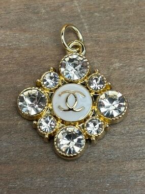 Luxury CC Rhinestone, White Enamel Charm, Necklace Pendant